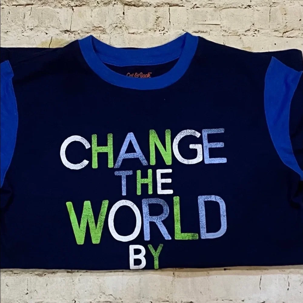 Kids tee shirt blue Change the world